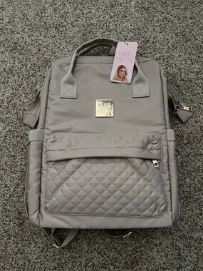 Paris Hilton Quilted Backpack - Light Taupe with Gold Accent